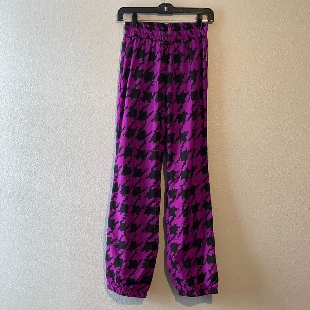 Obermeyer Womens 8 Purple Houndstooth Nylon Pull On I Lightweight Wind Ski Pants